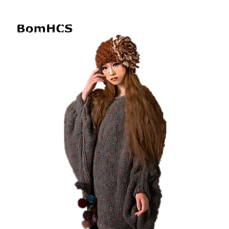 Женская зимняя теплая шапка BomHCS с большими цветами вязаная шапочка ручной работы