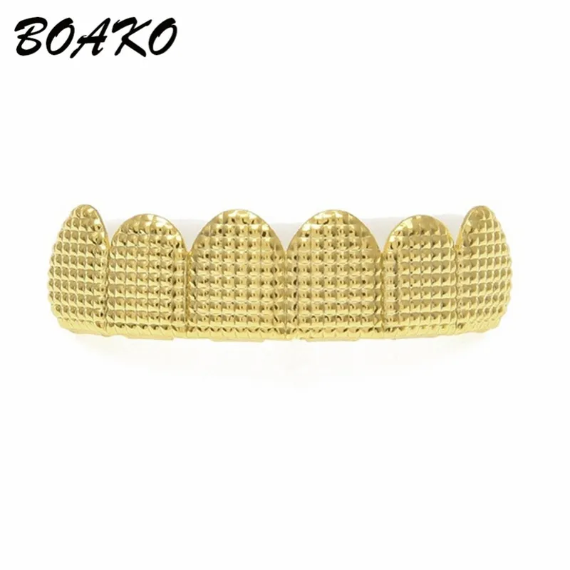 Gold Top BOAKO, Золотая решетка, решетка для зубов, гриль, хип-хоп, мужские верхние и нижние грили, зубной рот, панк, зубные колпачки, рэппер, косплей, украшения для тела - Окраска металла: Gold Top