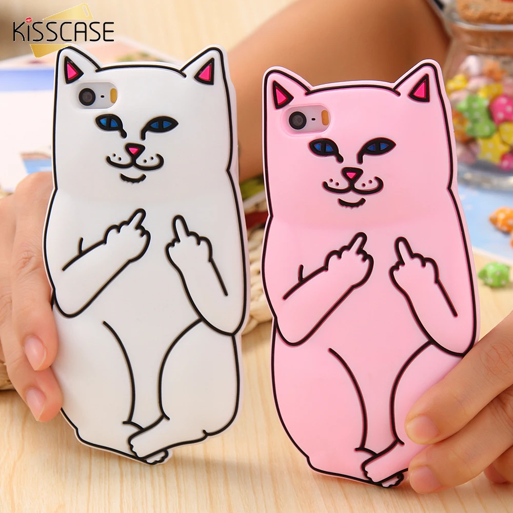 KISSCASE 3D Cartoon Ripndipp Case For iPhone X 10 SE Silicone Middle Finger Cat Phone 7 6 6s 8 Plus Cover |