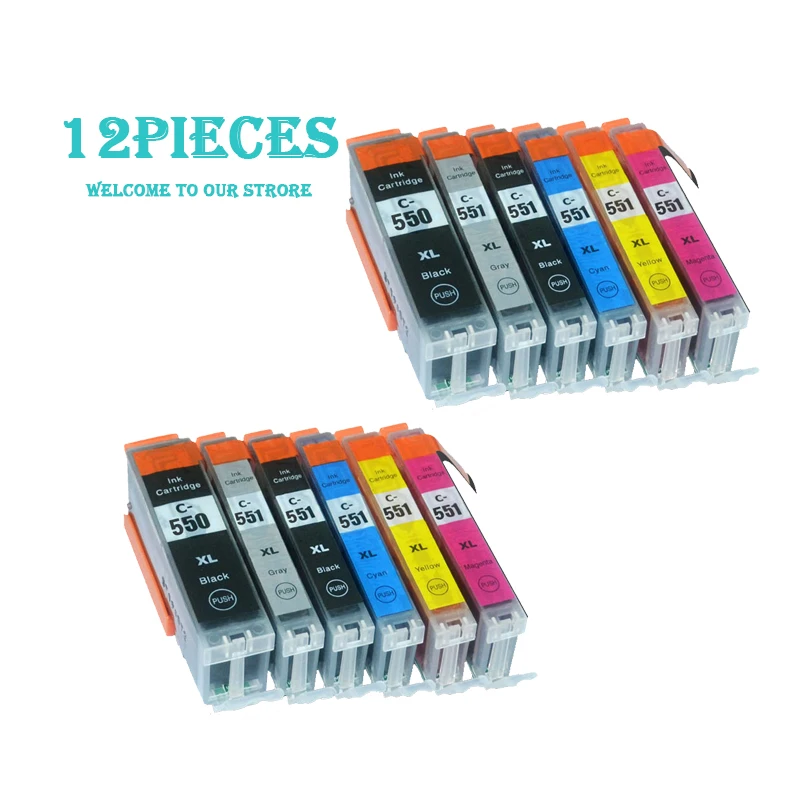 

12X LuoCai compatible ink cartridges for canon pgi550 pgi-550 CLI551 CLI-551 MG6350 MG7150 MG7550 IP8750 printer PGI 550 CLI 551