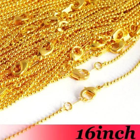 Free Ship! 100PCS 1.5mm 16'' Gold Plated Metal Jewelry Link Ball Chain Necklace With Lobster Clasp For Pendant Findings