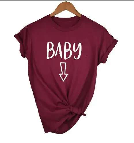 wine red white BABY Okoufen объявление беременности Детские пивной живот футболка мама соответствия пара Топ тройник женский милый забавный Топ Футболка - Цвет: wine red white BABY