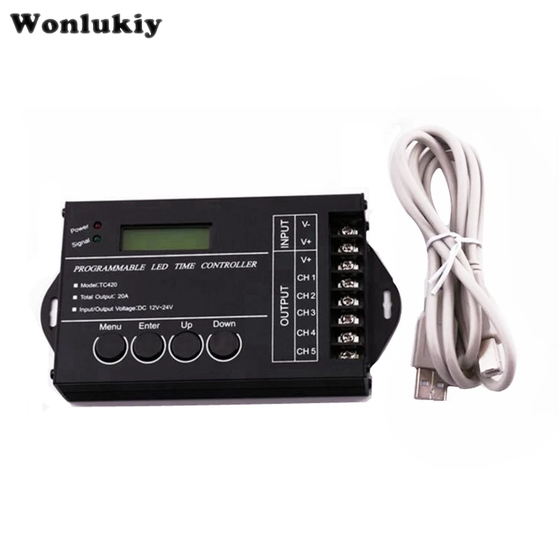 Wonlukiy TC420 Время программируемый rgb светодиодный контроллер DC12V 24V 5 канал Таймер
