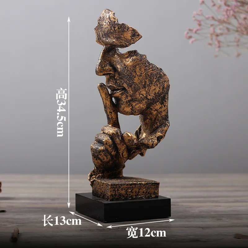 

Large Familiar Statues Figurine Europe Resin Thinker Silence Is Gold People Sculpture Vintage Home Decoration Accessories Crafts
