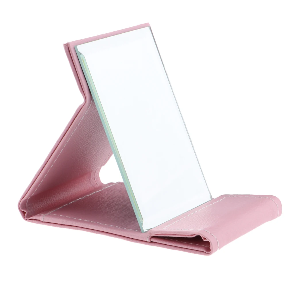 Pink Женское косметическое складное зеркало с подставкой из искусственной кожи компактное зеркало для макияжа - Цвет: Pink