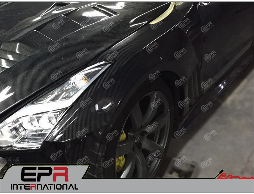 Для Nissan GTR R35 EPA Стиль углеродного волокна переднее крыло с ребро жалюзи(6 плавники, светодиодные боковые чайник отложным воротником Применение F51 Fuga) колеса Flare арки средства ухода за кожей комплект