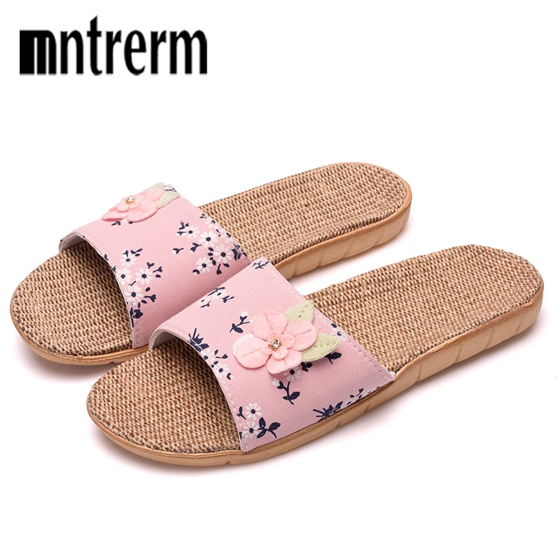 Mntrerm новые женские летние льняные домашние тапочки Сандалии Вьетнамки с
