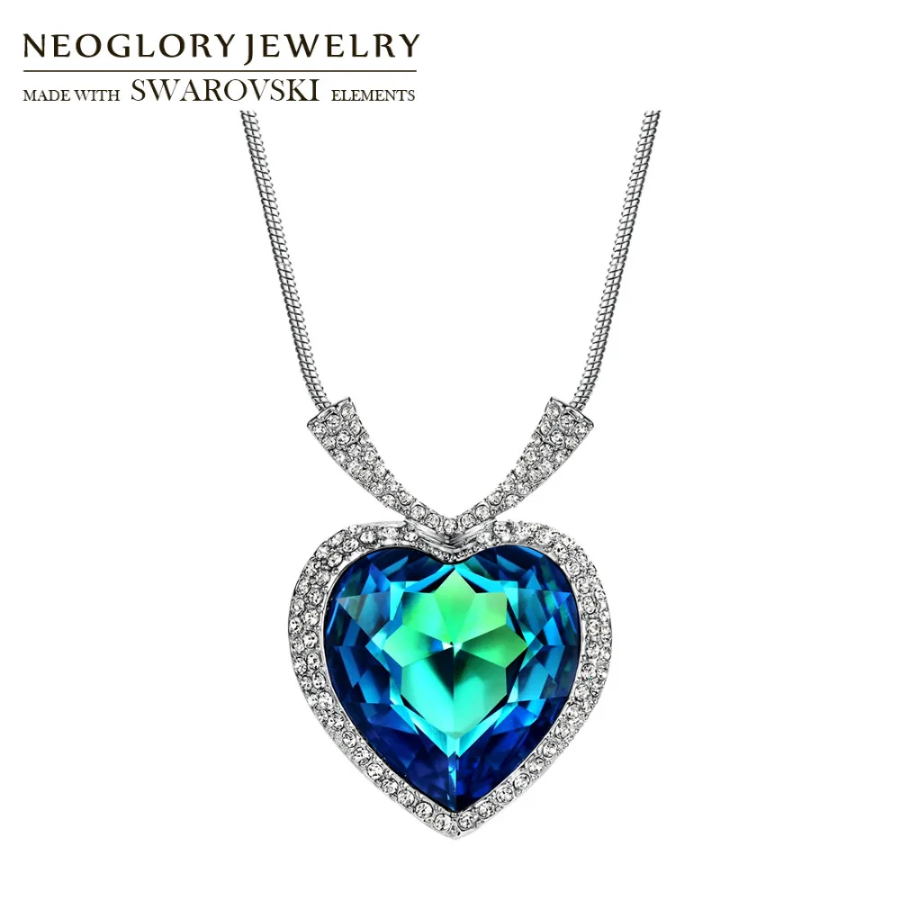 

Neoglory Кристалл & Циркон длинное подвесное ожерелье классическое сердце любовь дизайн леди украшенные кристаллами от Swarovski