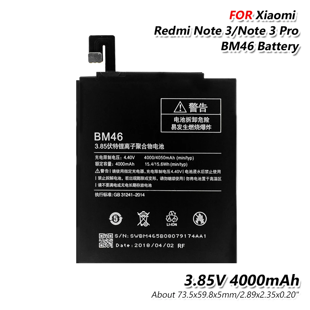 Оригинальный новый литий ионный аккумулятор Bm46 3 85 В 4000 мАч замена для Xiaomi Redmi Note