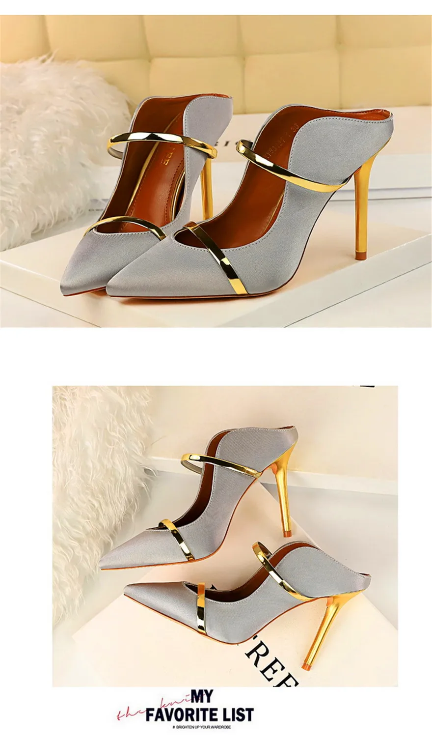 7 Colors Solid Silk Women Slippers Pointed Toe Outdoor Sandals High Heels Woman Sexy Party Show Thin Ladies Shallow Summer Shoes