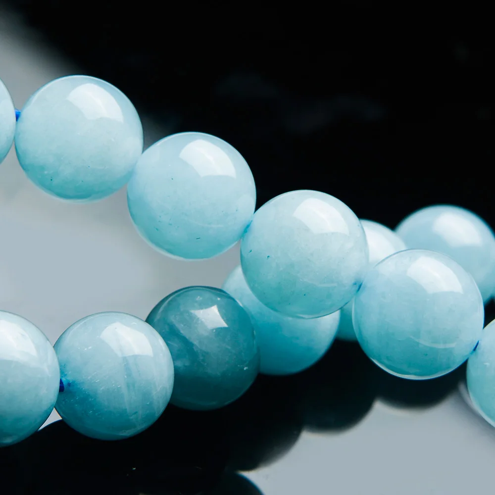 Genuine Natural Blue Ice Aquamarine Bracelet Women Men 12mm Jewelry Crystal Clear Round Beads Healing Stone AAAAA | Украшения и