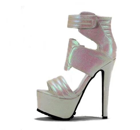 

Fluorescent Color Pink Green High Platform Women Sandals Cut-out Peep Toe Ankle Strap Gladiator Sandals Women Night Club Shoes