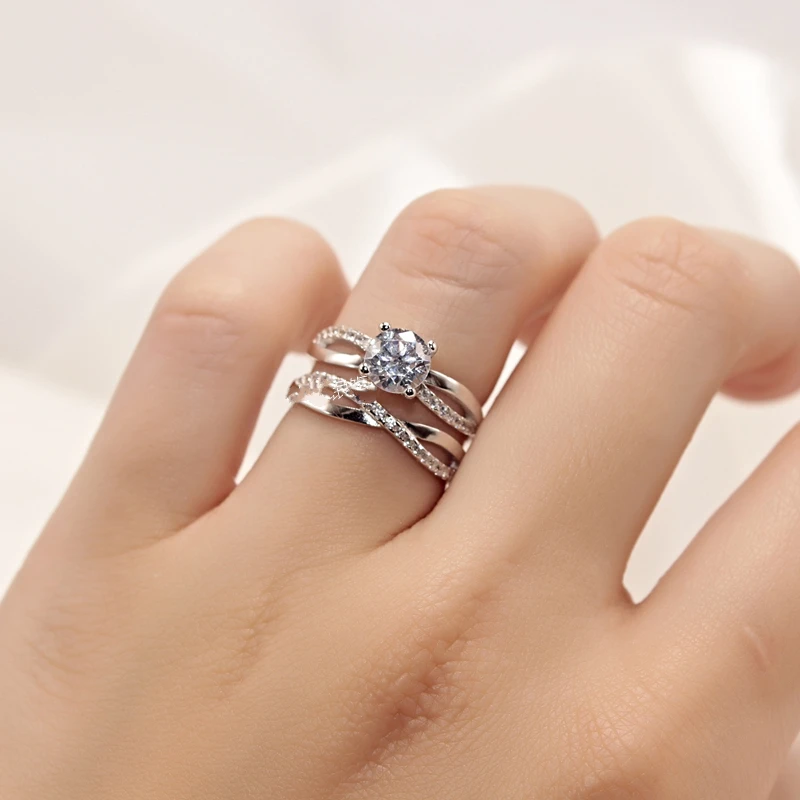 Женское кольцо из стерлингового серебра 1CT NSCD с искусственным бриллиантом набор