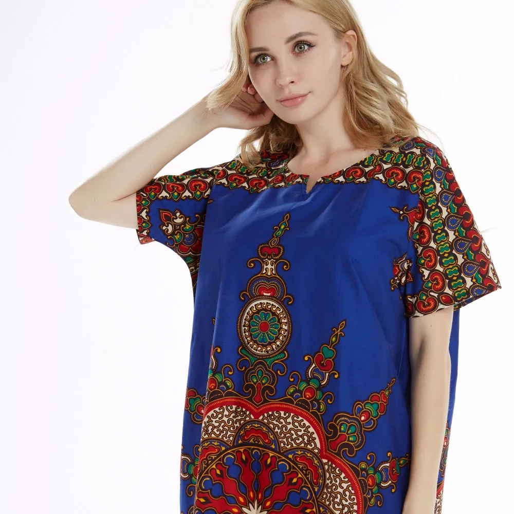 Dashikiage 100% Cotton New Arrival Blue Women's African Sun Print Dashiki Stunning elegant Ladies Dress | Женская одежда