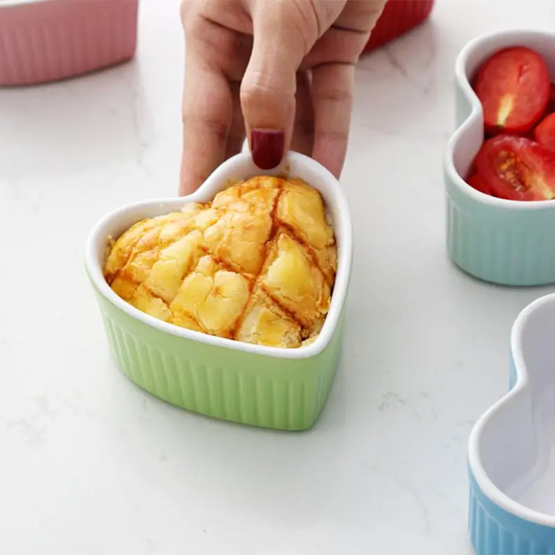 NIMITIME Ceramic 4 Color Heart Shape Pancake Pudding Small Baking Bowl Housewife Tableware