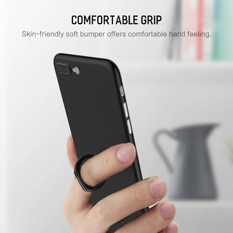 For iPhone 7 8 Case With Finger Ring Holder Rock 0.33MM Thin Slim Phone for 7plus 8plus Back Cover Shell Kickstand |