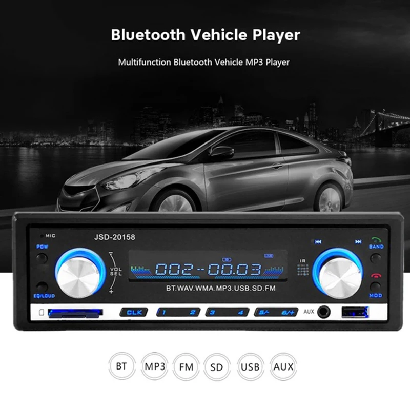 Автомобильный радиоприемник In-Dash 1 DIN, 12 В, автомобильный стерео fm-радио, MP3 аудио плеер, поддержка Bluetooth телефона с портом USB/SD MMC