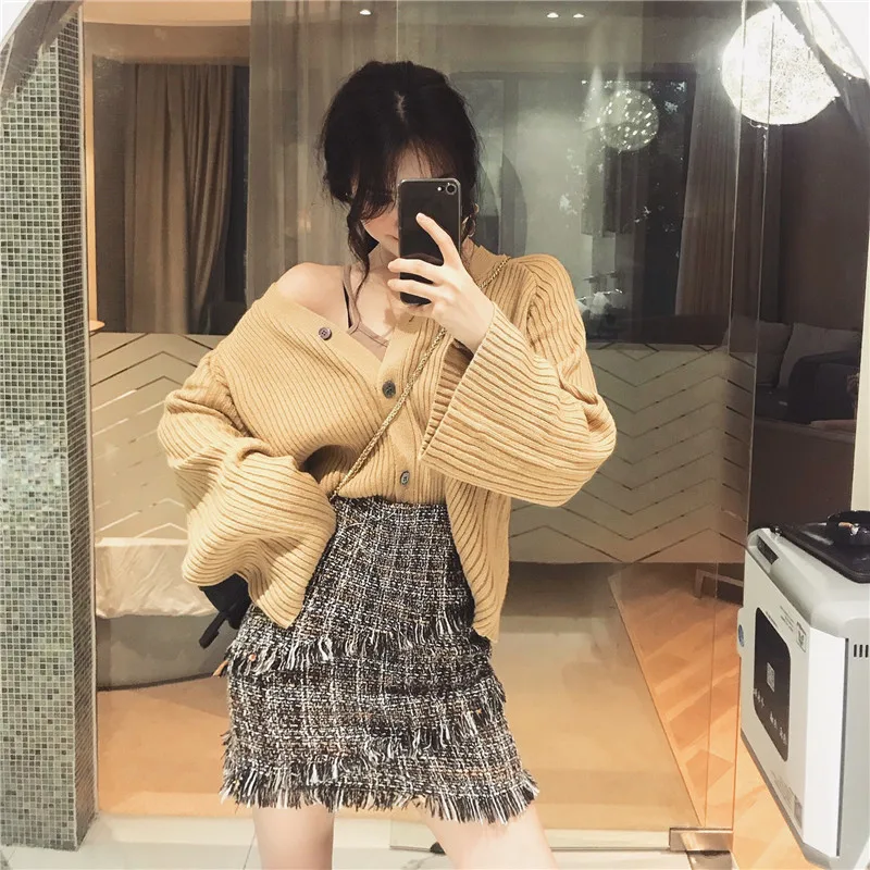 Женский трикотажный свитер GRUIICEEN Свитер оверсайз с длинным рукавом и треугольным