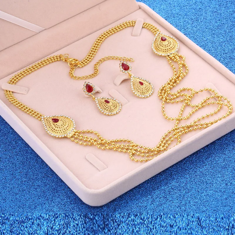 Комплект из колье и серёг золотистого цвета в турецком стиле|african wedding jewelry|jewelry sets