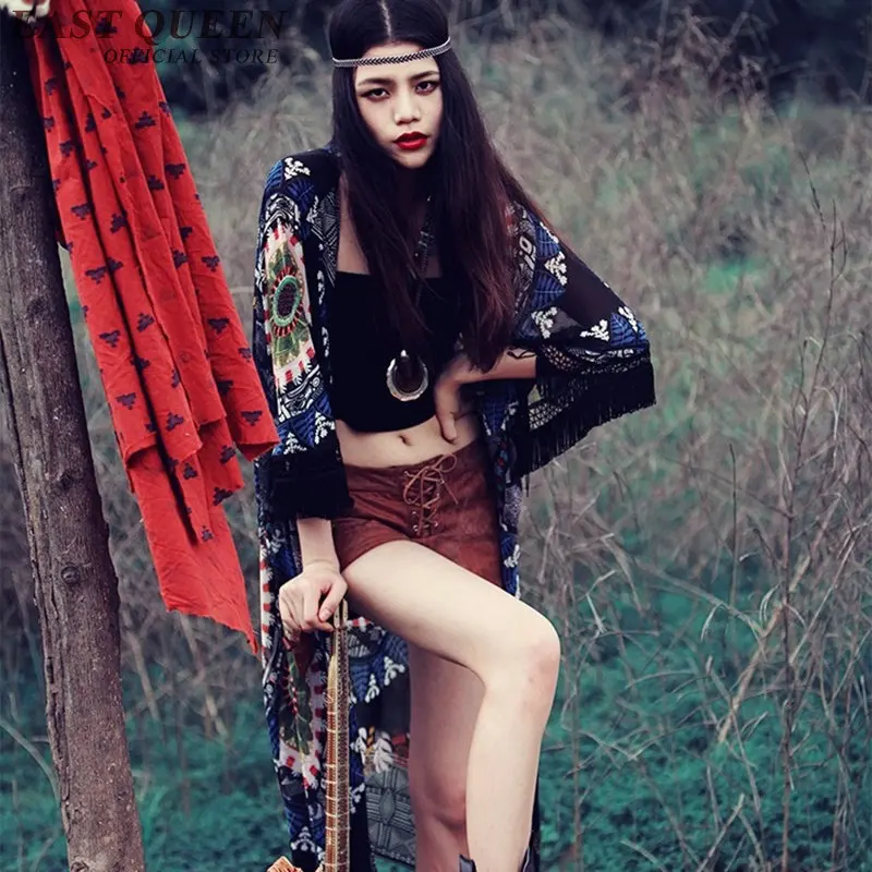 Женская летняя пляжная блузка длинное кимоно с принтом в виде племена 2018|cardigan