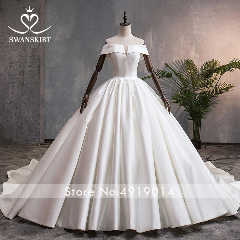 Swanskirt элегантное ТРАПЕЦИЕВИДНОЕ атласное платье свадебное платье с открытыми плечами невесты платье с горловиной лодочка со шлейфом средней длины Размеры vestido de noiva F138