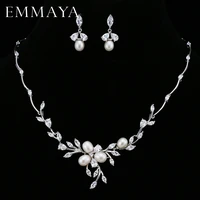 emmaya luxury freshwater pearl bridal jewelry sets silver color earring necklace set wedding jewelry parure bijoux femme