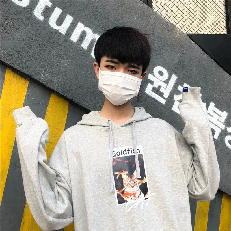 Пары толстовки 2018 осень/зима мультфильм с капюшоном Кот Золотая рыбка печатных