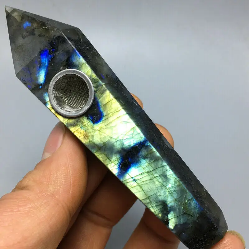 

Natural labradorite Quartz Crystal Wand Smoking Pipes Stone Tobacco Healing