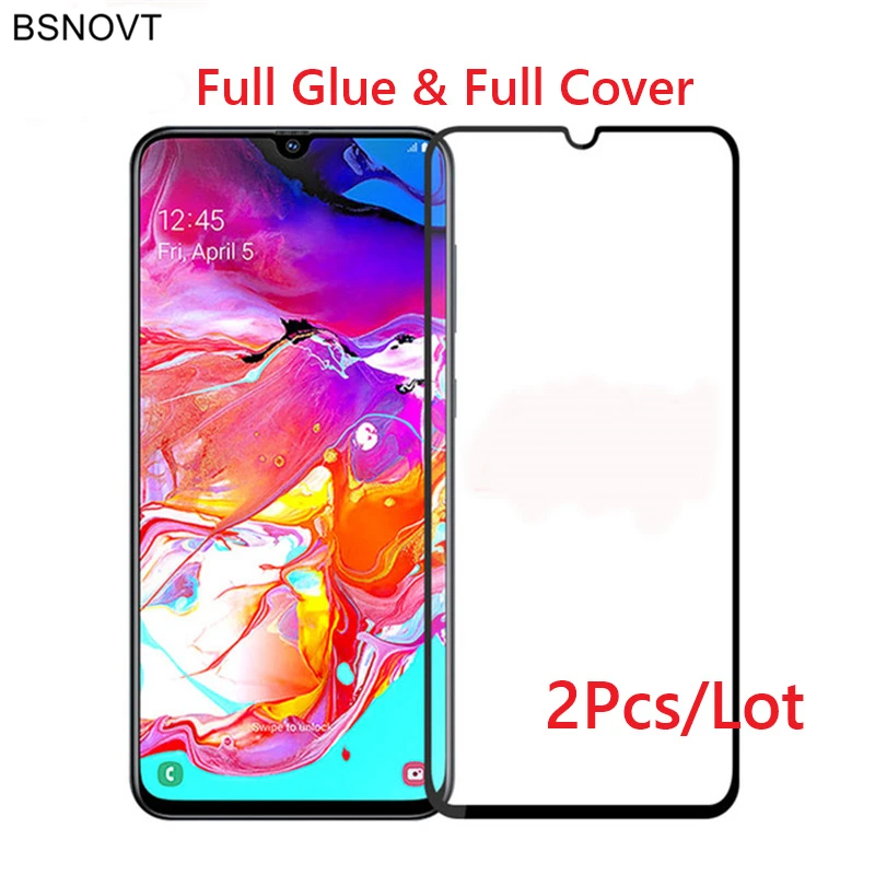2 piezas de vidrio para Samsung Galaxy A70, Protector de pantalla de tel&eacute;fono, pegamento completo de vidrio templado para Samsung Galaxy A70, vidrio para Samsung A70-0
