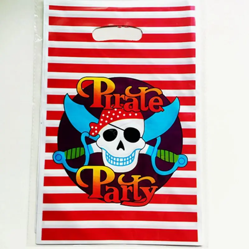 Pirate Skull 10 шт мультяшный мешок для подарков супергерой Человек-паук Единорог Микки Маус Медведь Дети день рождения торт конфеты пластиковые пакеты для печенья - Цвет: Pirate Skull