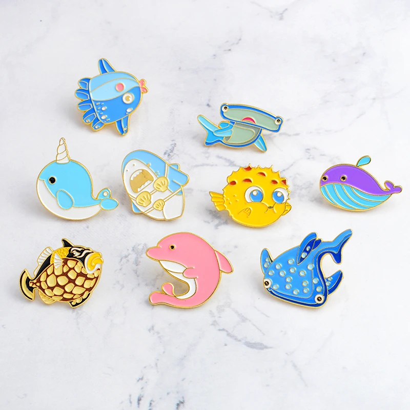 Милая брошь морская рыба океан мир мультфильм кит дельфин осьминог большая