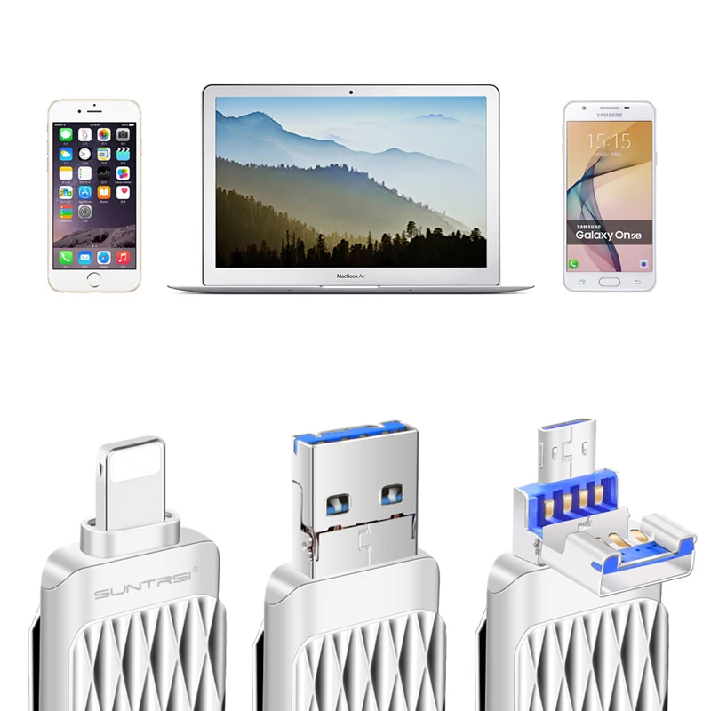 Suntrsi USB флэш накопитель для iPhone/iPad/Android 3 в 1 портативный 64 ГБ 32 высокоскоростной OTG