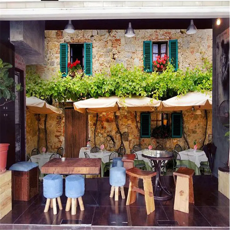 custom photo wall mural wallpaper-3d Luxury Quality HD European old street coffee house to enjoy the arts large mural-3d | Обустройство