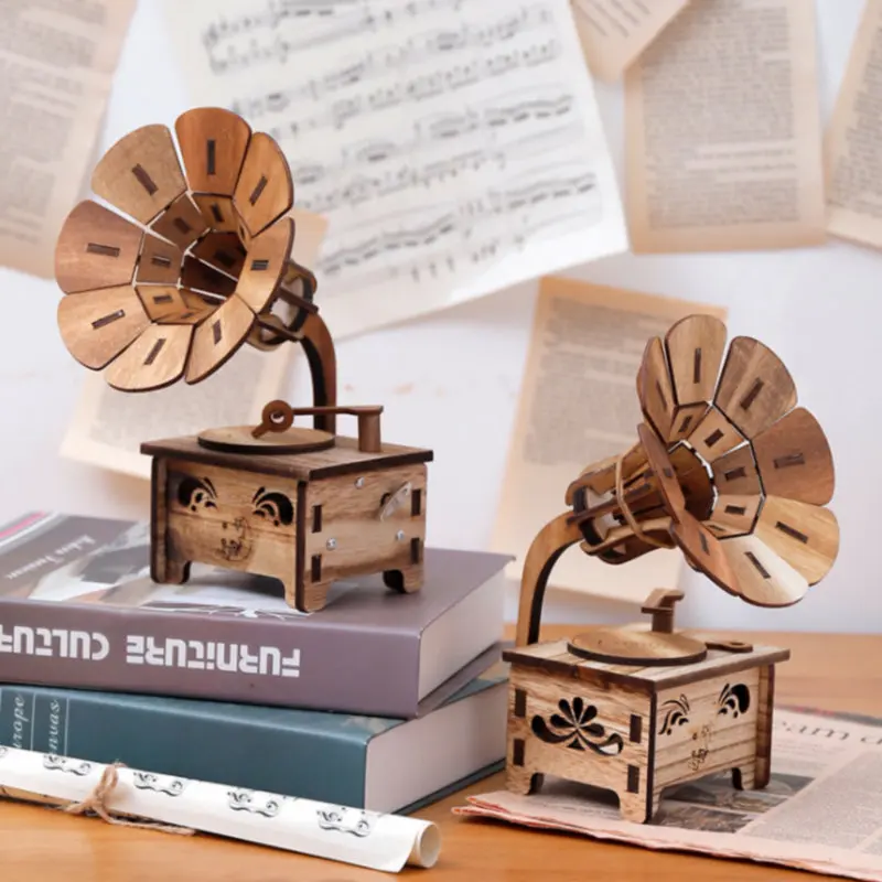 Wood Mini Retro Phonograph Model Vintage Record Player Prop Antique Gramophone Home Office Club Bar Decor Ornaments | Дом и сад