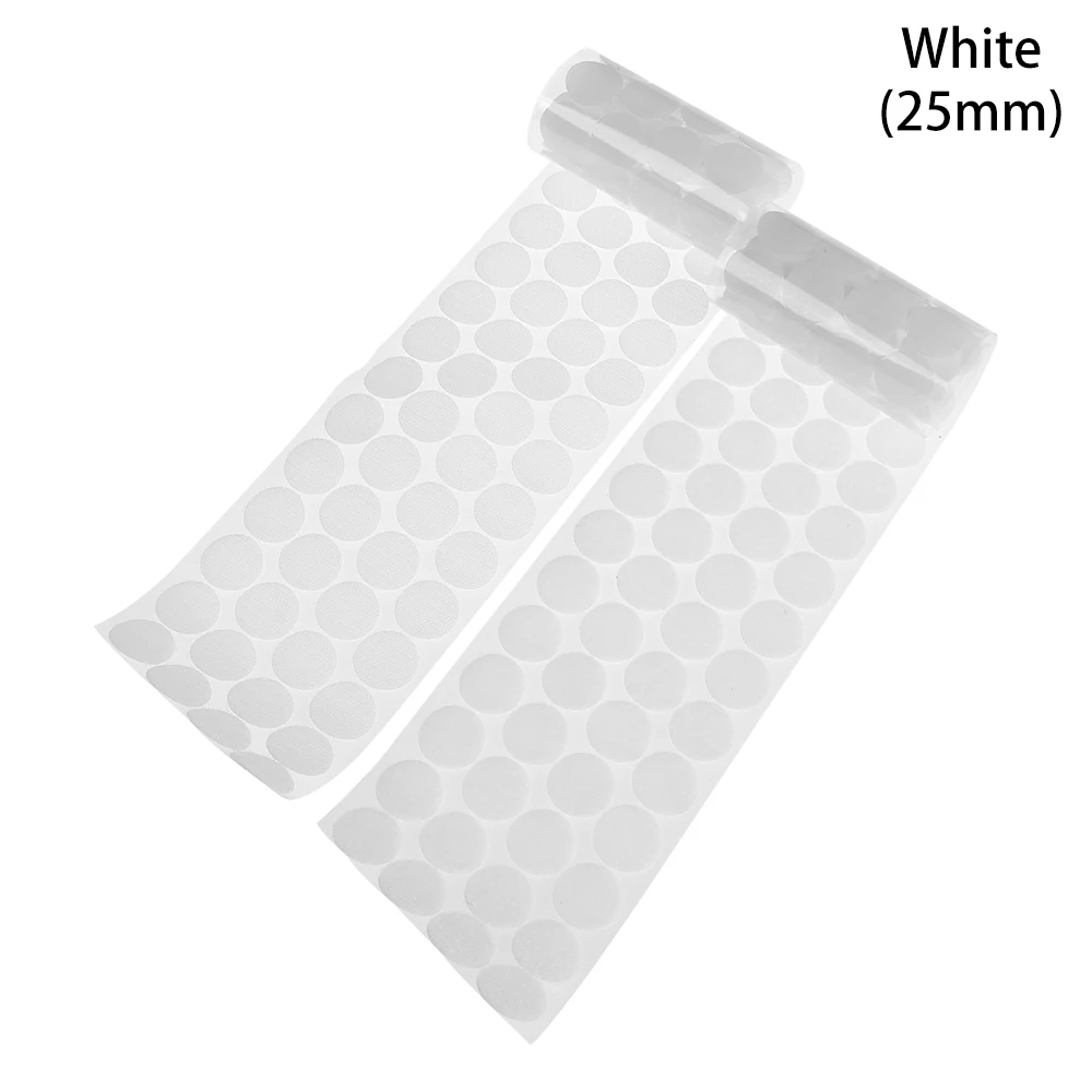 25mm-White 100 пар/компл. 10/15/20/25 мм сильный клей Magic Стикеры диск черный круглый монеты на застежке-липучке Самоклеящиеся Застежки лента в горошек - Цвет: 25mm-White