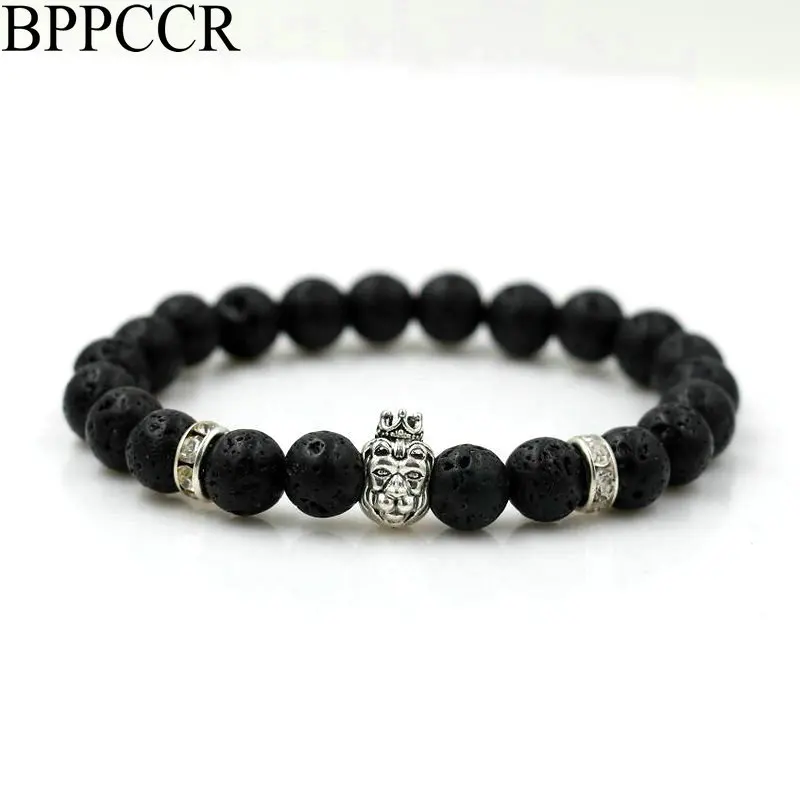 Bppccr Императорская Корона Leo голова льва Для мужчин чакра Браслеты вулканического