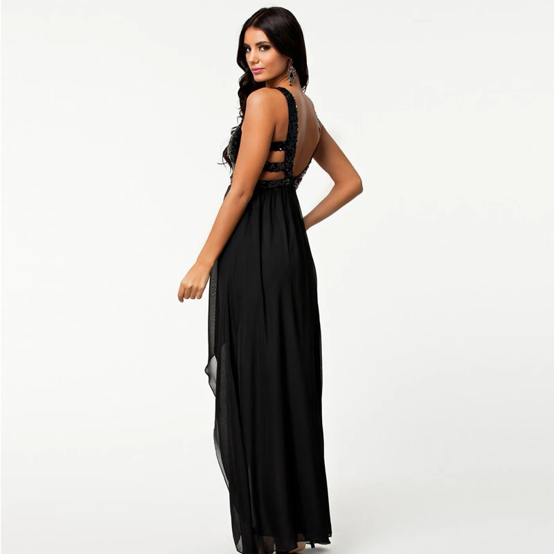 Оптовая цена сексуальное черное платье макси с блестками летнее без рукавов