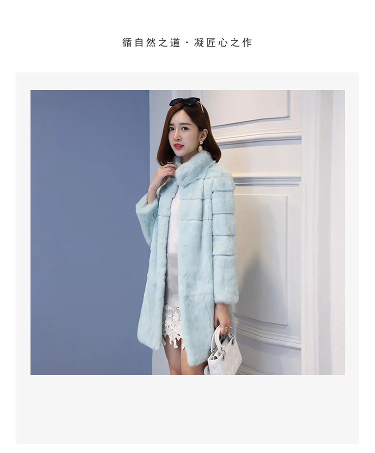 Real genuine natural full pelt whole skin rabbit fur coat women fashion stand collar jacket custom any size