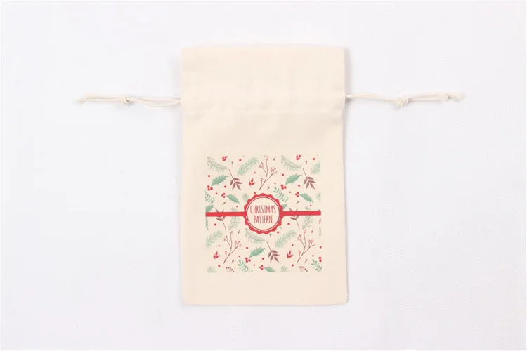 

50 Pcs/lot Christmas Gift Bags Large Canvas Santa Sack 14 Pattern Canvas Drawstring Bag 2017 New Candy Packaging Storage Bags