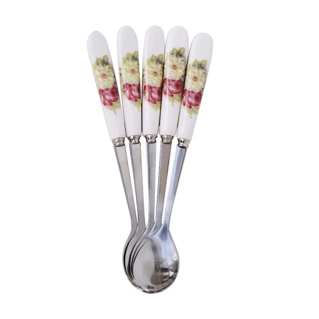 5pcs flowers spoon 5 шт./компл. Винтаж Королевский Стиль для маленького мальчика Кофе инструменты Посуда Столовые приборы Кухня обеденный Барные инструменты - Цвет: 5pcs flowers spoon