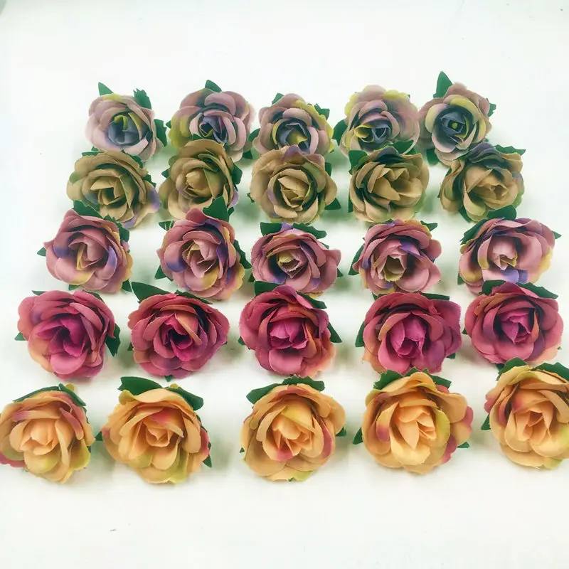 Искусственные мини розы градиентные Цветочные головки в стиле ретро свадебное