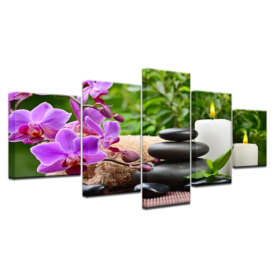 

5Panel HD Printed Butterfly orchid stone bamboo board of zen Print On Canvas Art Painting For home living room decoration