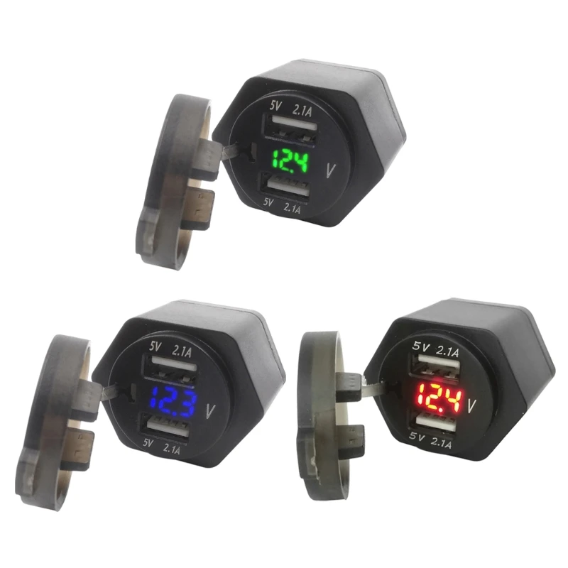 

Motorcycle Double USB Charger DIN Socket USB 4.2A Voltage Voltmeter for BMW Style Input Output 12-24V DC 5v 4.2A Red Blue Green