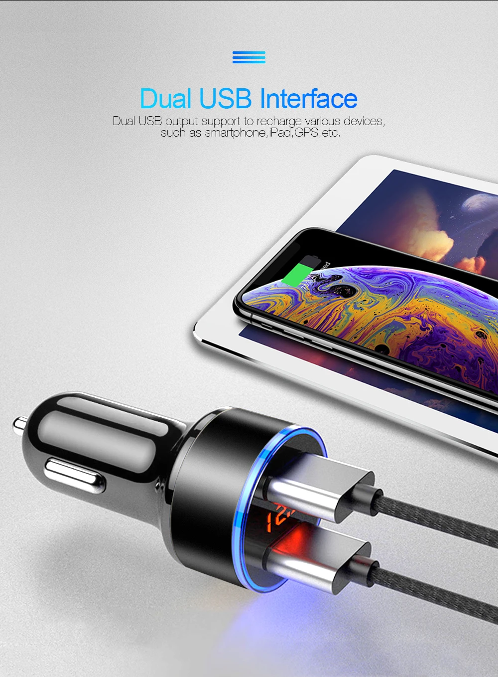 QC3.0USB автомобильное зарядное устройство адаптер 3.1A цифровой светодиодный дисплей напряжения/тока Автомобильное металлическое зарядное устройство для смартфонов