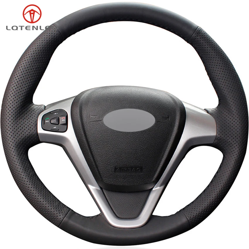 LQTENLEO черная искусственная кожа чехол на руль для Ford Fiesta 2008- Figo 2012- Ecosport 2013- B-Max 2011