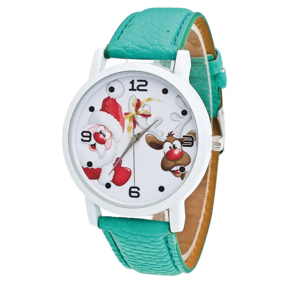 Relojes Mujer Рождественский подарок женские стеклянные зеркальные часы Санта Клаус Олень узор Кожаный ремешок женские часы Montre Femme