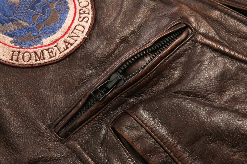 2019 винтажная кожаная куртка-бомбер с знаком Мужская летная куртка узором