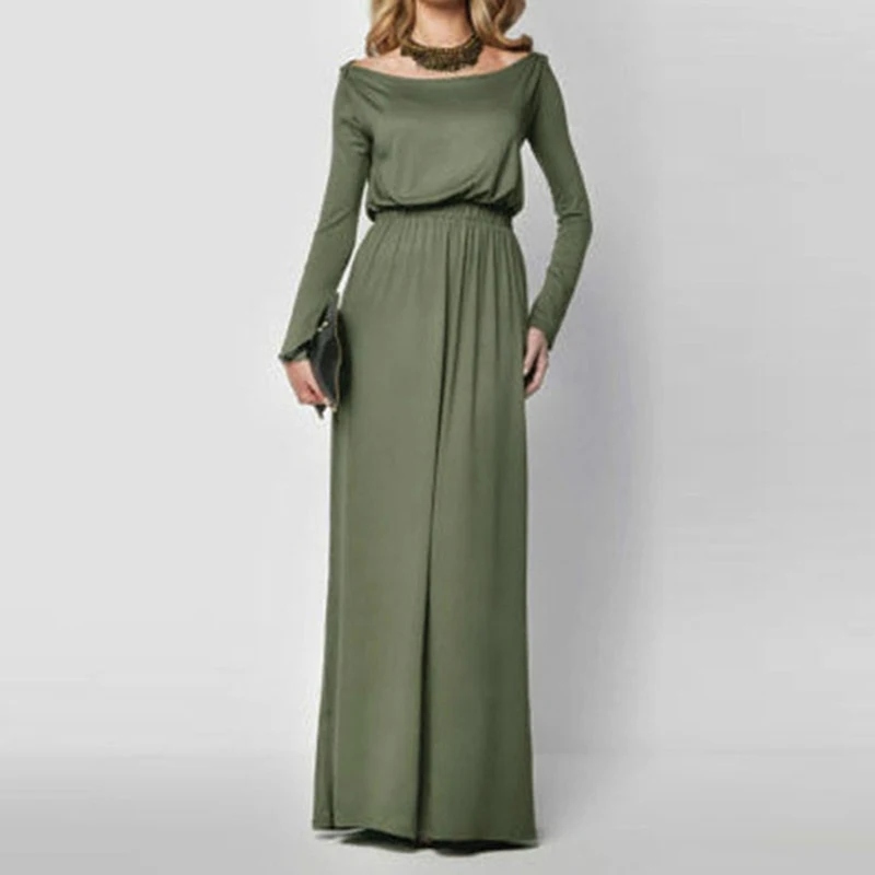 New Spring Autumn Dress Elegant Ladies Party Long Sleeve Slash Neck Floor Female Casual Beach Vestidos | Женская одежда
