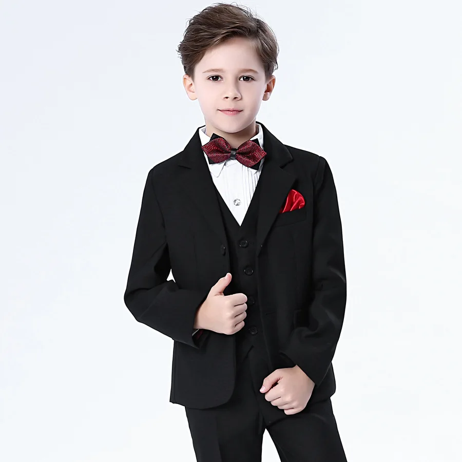 

Children's Tuxedo Suit Set Flower Boys Formal Wedding Party Performanc Costume Kids Blazer Vest Pants Shirts Bowtie Clothing Set