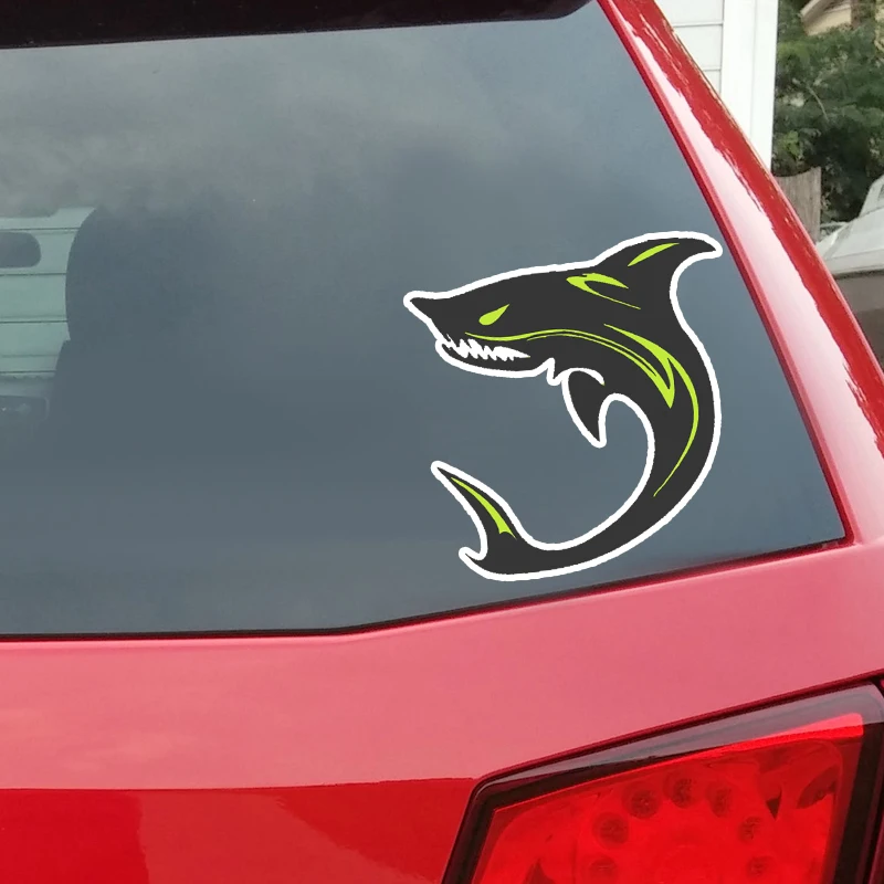 

YJZT 12.6CM13.1CM Interesting Shark Colored PVC Car Sticker Decoration Cartoon Graphic C1-5297